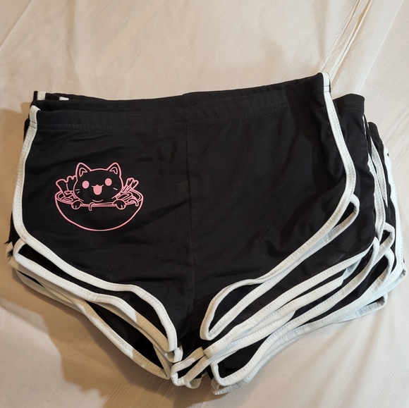 Womens Black Ramen Cat Shorts - Picture 2 of 3
